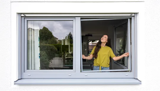 Fliegegitter Spannrahmen im Fenster