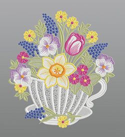Fensterbild aus Plauener Spitze® - Frühlingsstrauß #1W mehrfarbig