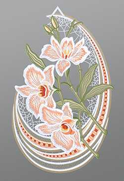 Fensterbild aus Plauener Spitze® - Orchideen mit Designbogen #1W mehrfarbig