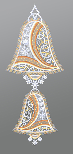 Fensterbild aus Plauener Spitze® - Weihnachtsglocken mit Schneeflocken #1W mehrfarbig