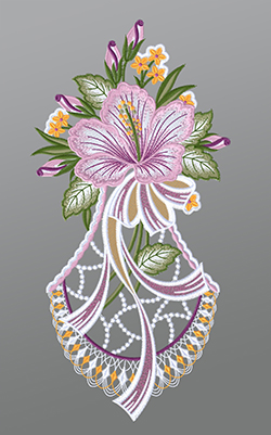 Fensterbild aus Plauener Spitze® - Hibiskus mit Schleife #1W mehrfarbig