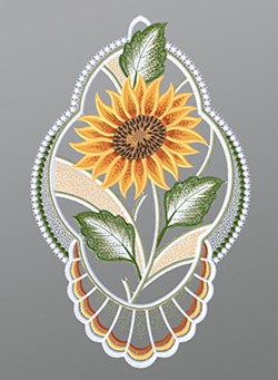 Fensterbild aus Plauener Spitze® - Sonnenblume im Zierrahmen #1W mehrfarbig
