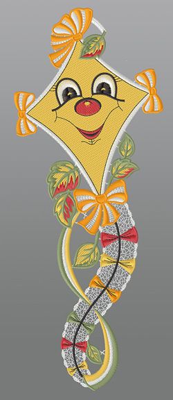 Fensterbild aus Plauener Spitze® - Herbstlicher Drachen #1W mehrfarbig