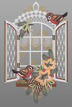 Fensterbild aus Plauener Spitze® - Winterfenster #1W mehrfarbig