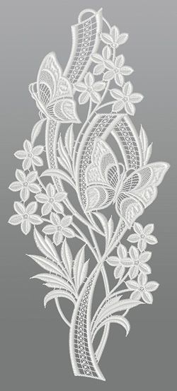 Fensterbild aus Plauener Spitze® - Schmetterlinge auf Blümchen #1W Weiß