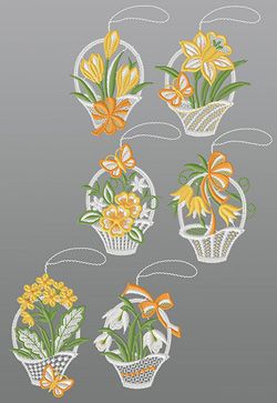 Fensterbilder aus Plauener Spitze® - 6er SET Frühlingsblümchen #1W mehrfarbig