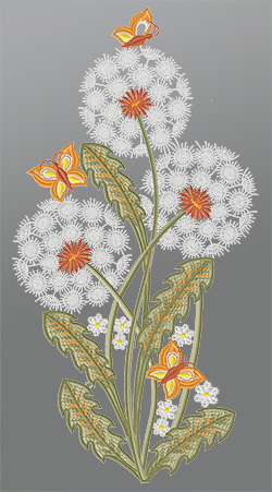 Fensterbild aus Plauener Spitze® - Pusteblumen mit Schmetterlingen #1W mehrfarbig