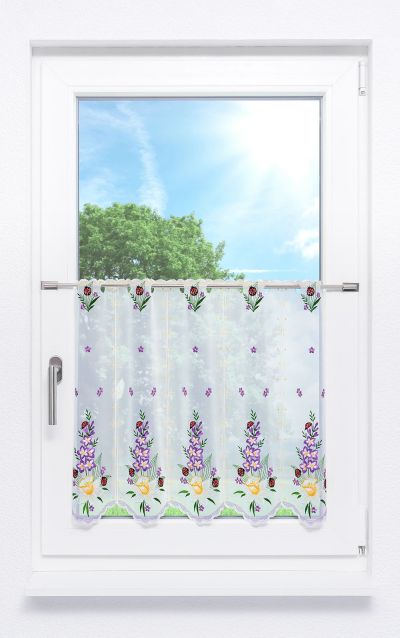 Scheibengardine aus Plauener Spitze - Frühlingsblumen