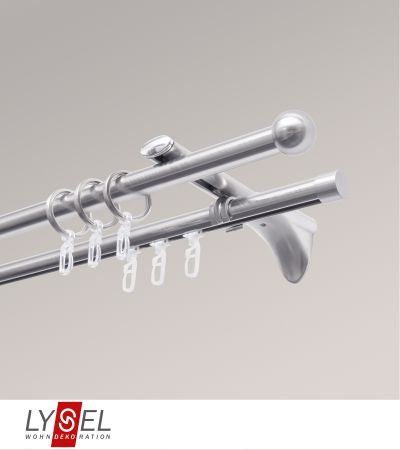 Lysel - SET Topaz 2-Lauf Doppelträger offen 320cm Innenlauf mit Endstücke Kappe in Edelstahl-Optik