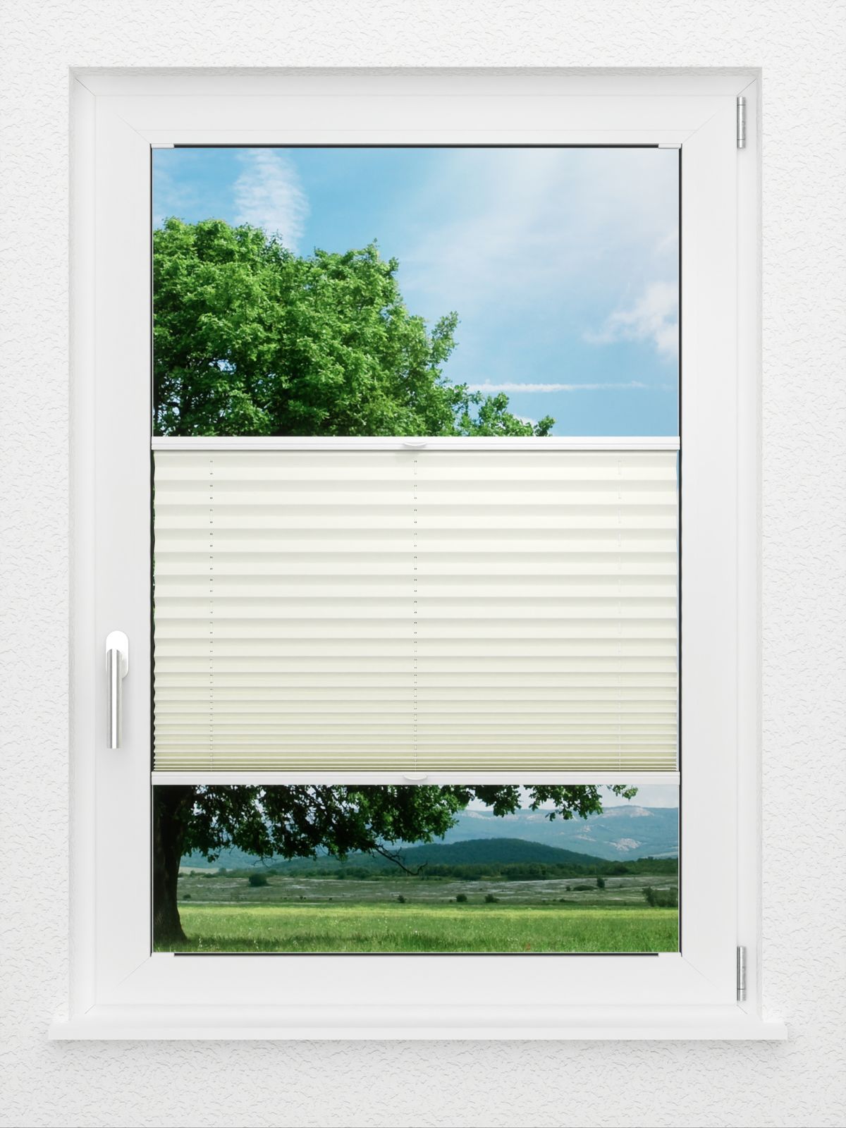 Detailansicht LYSEL HOME Plissee 140B Oliv Krepp Pearl